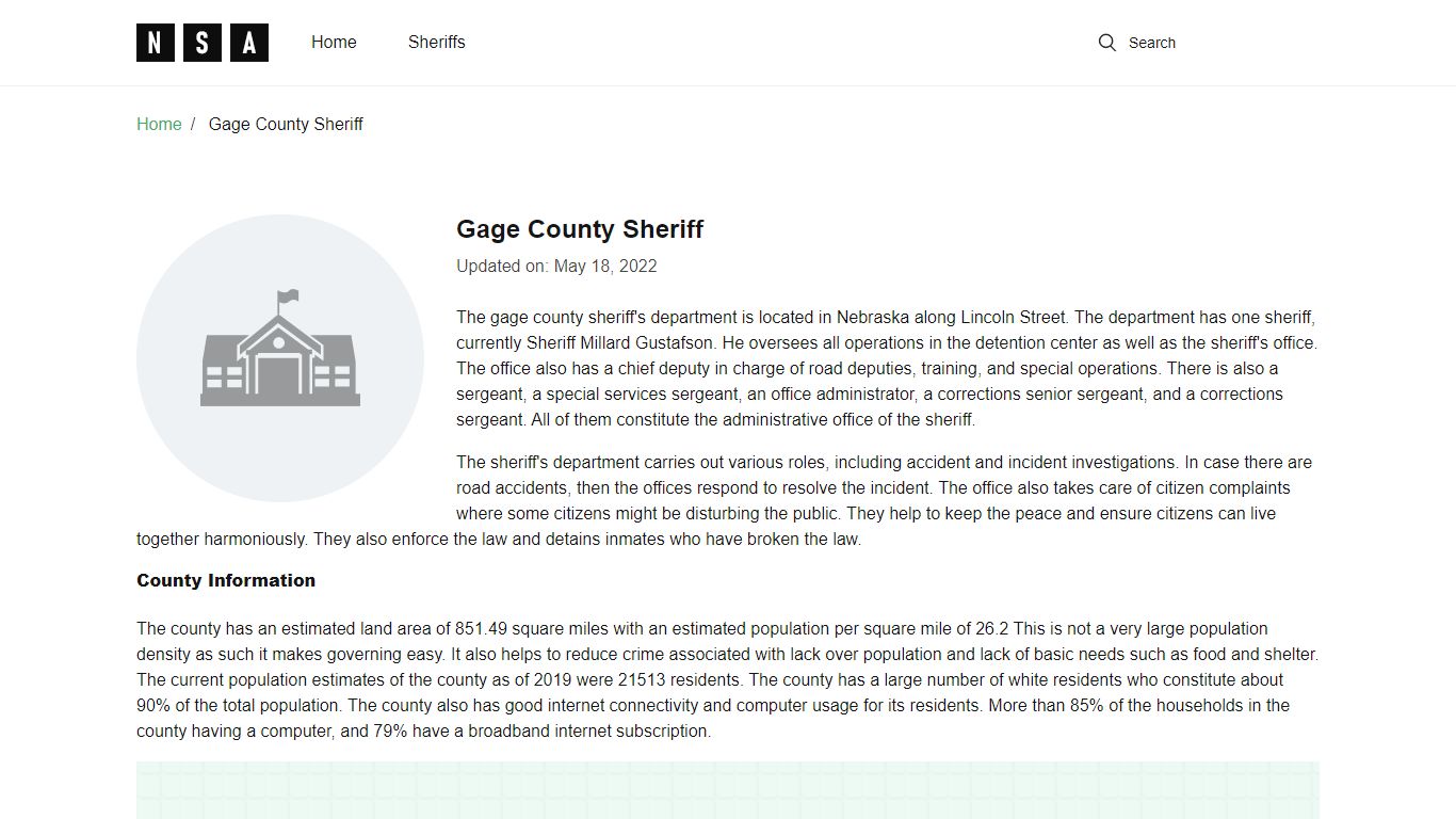 Gage County Sheriff, Nebraska and County Jail Information