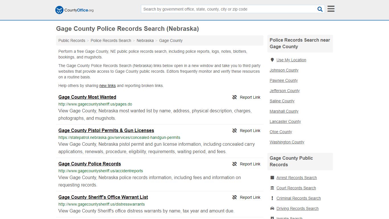 Gage County Police Records Search (Nebraska) - County Office